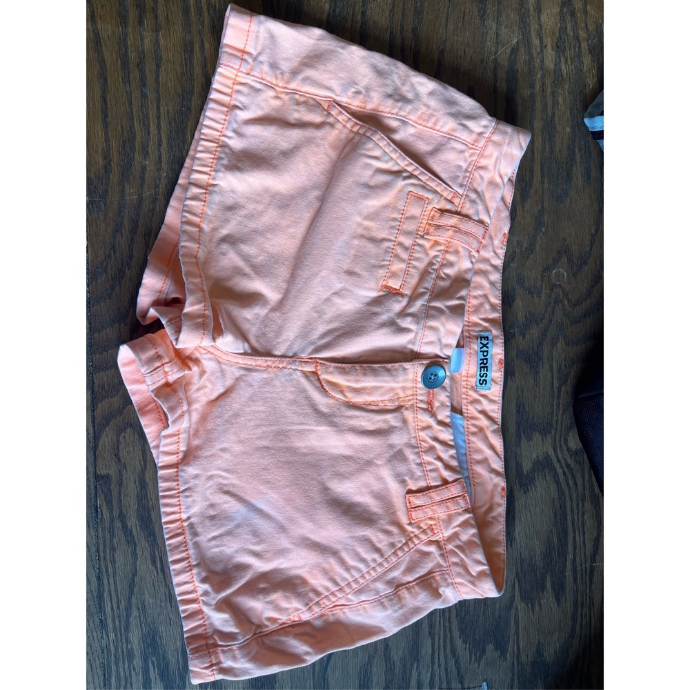 Express Womens Peach Orange Low Rise Chino Shorts Size 0 Stretch Cotton Twill